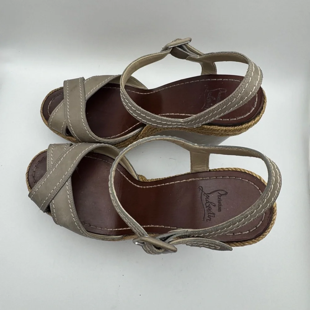 Christian Louboutin Taupe Wedge Espadrilles